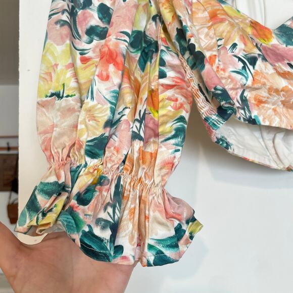 For Love & Lemons Holis Lace Up Crop Top Floral Puff Sleeves Sweetheart And XS - Picture 3 of 9